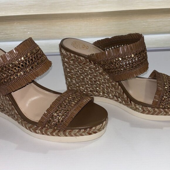 Vince Camuto Brown Woven Raffia Fringe Wedge Sandals – Size 11 - Picture 3 of 5